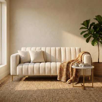 3 Seater Boucle Sofa 200 cm with Gold Legs