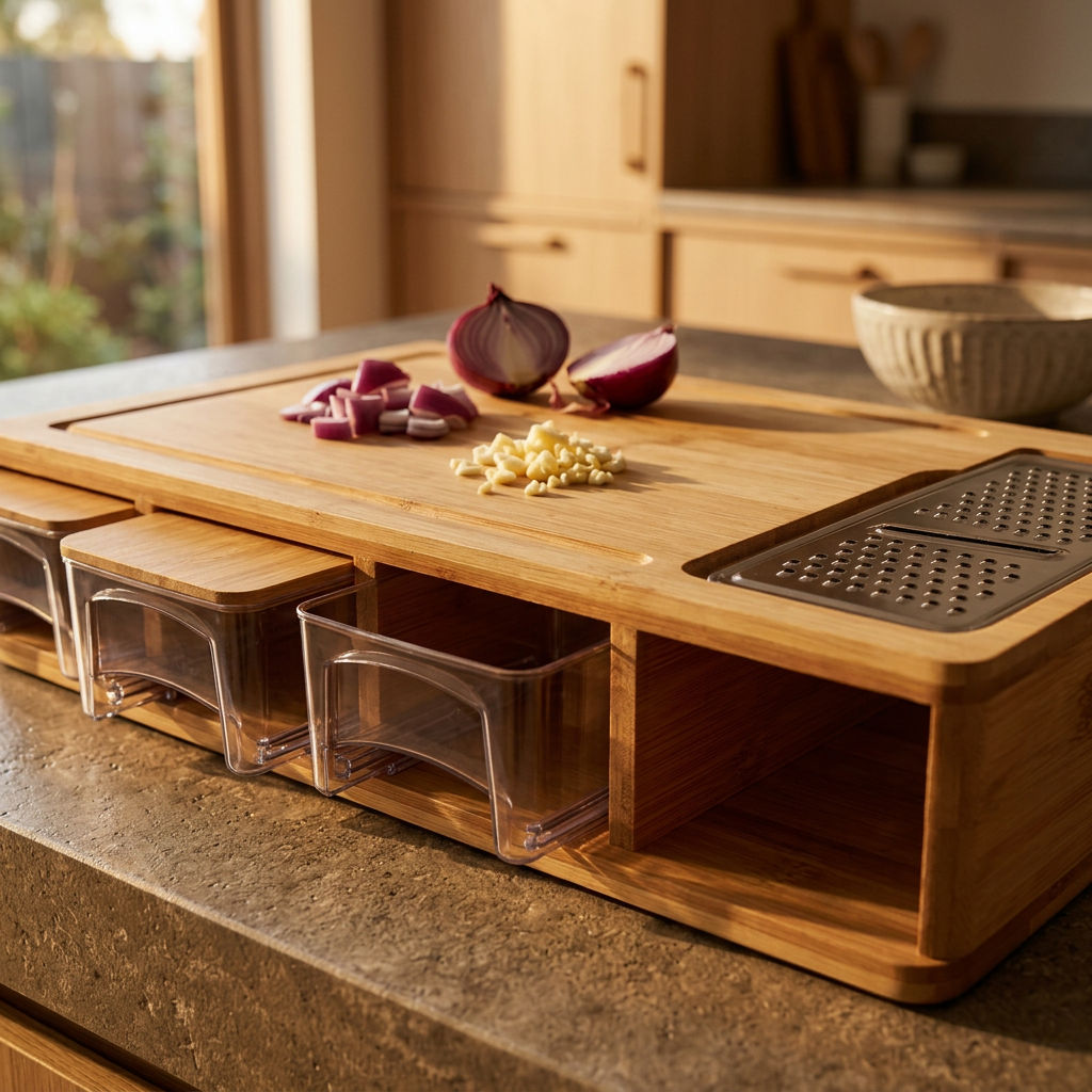 Bamboo Cutting Board with Storage Trays