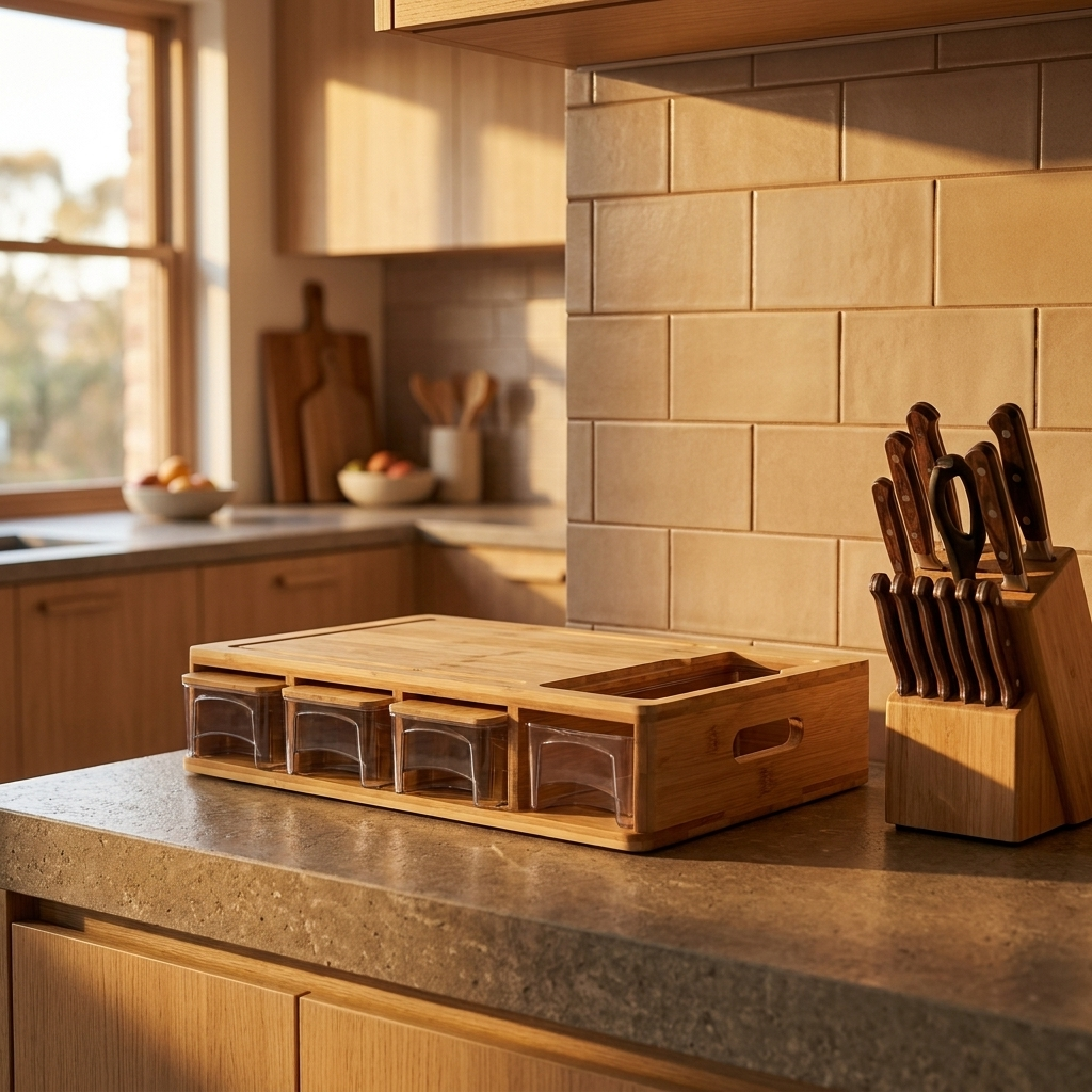 Bamboo Cutting Board with Storage Trays