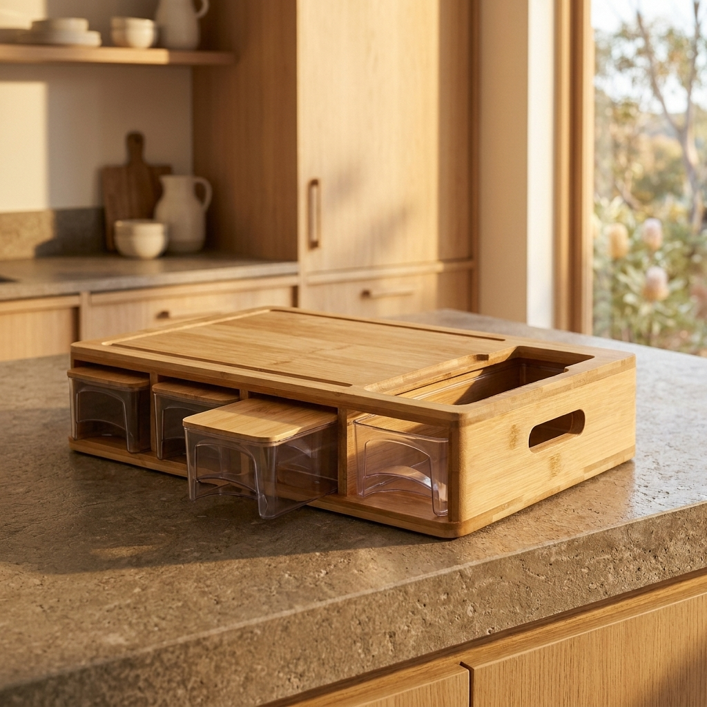 Bamboo Cutting Board with Storage Trays
