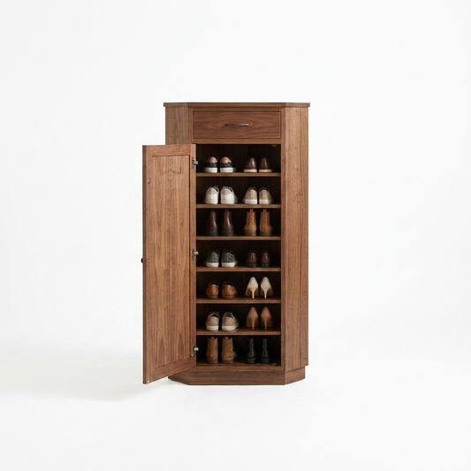 Corner Shoe Cabinet - Walnut, 7 Shelves