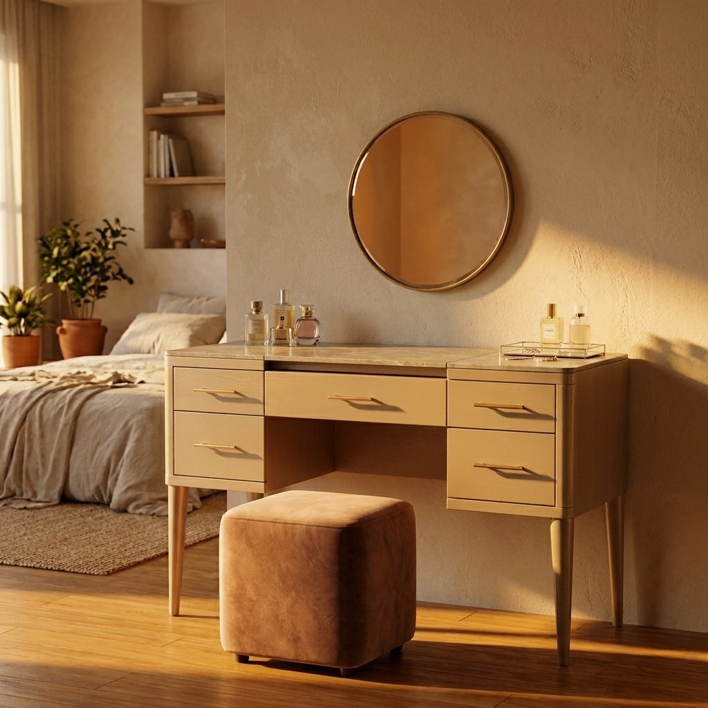Extendable Dressing Table with 5 Drawers - Champagne
