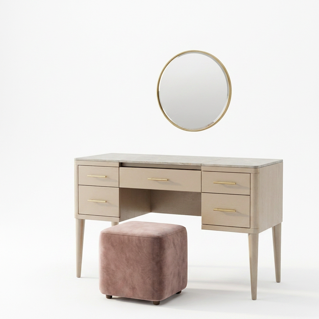 Extendable Dressing Table with 5 Drawers - Champagne