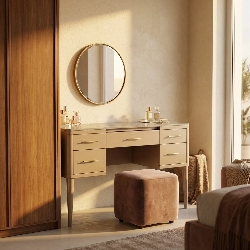 Extendable Dressing Table with 5 Drawers - Champagne