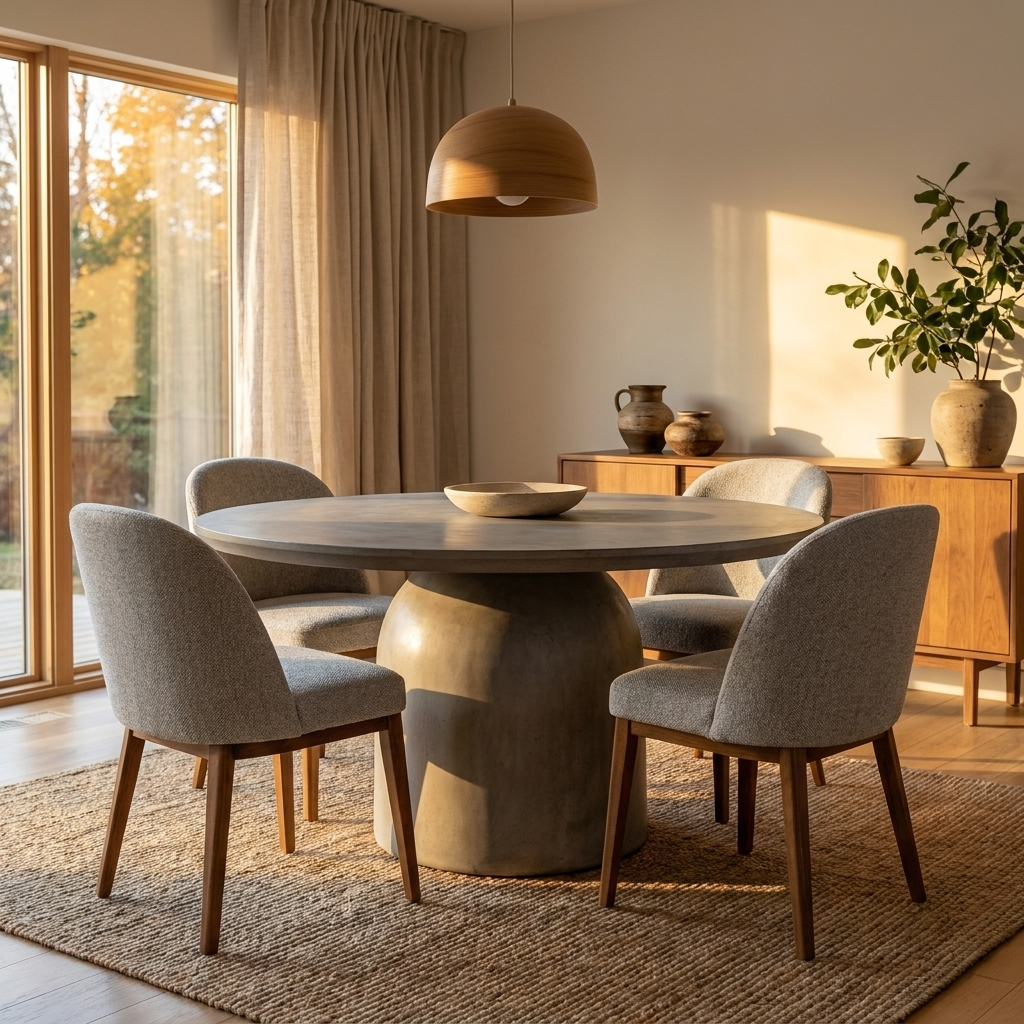 Extendable Round Dining Table - Concrete Grey