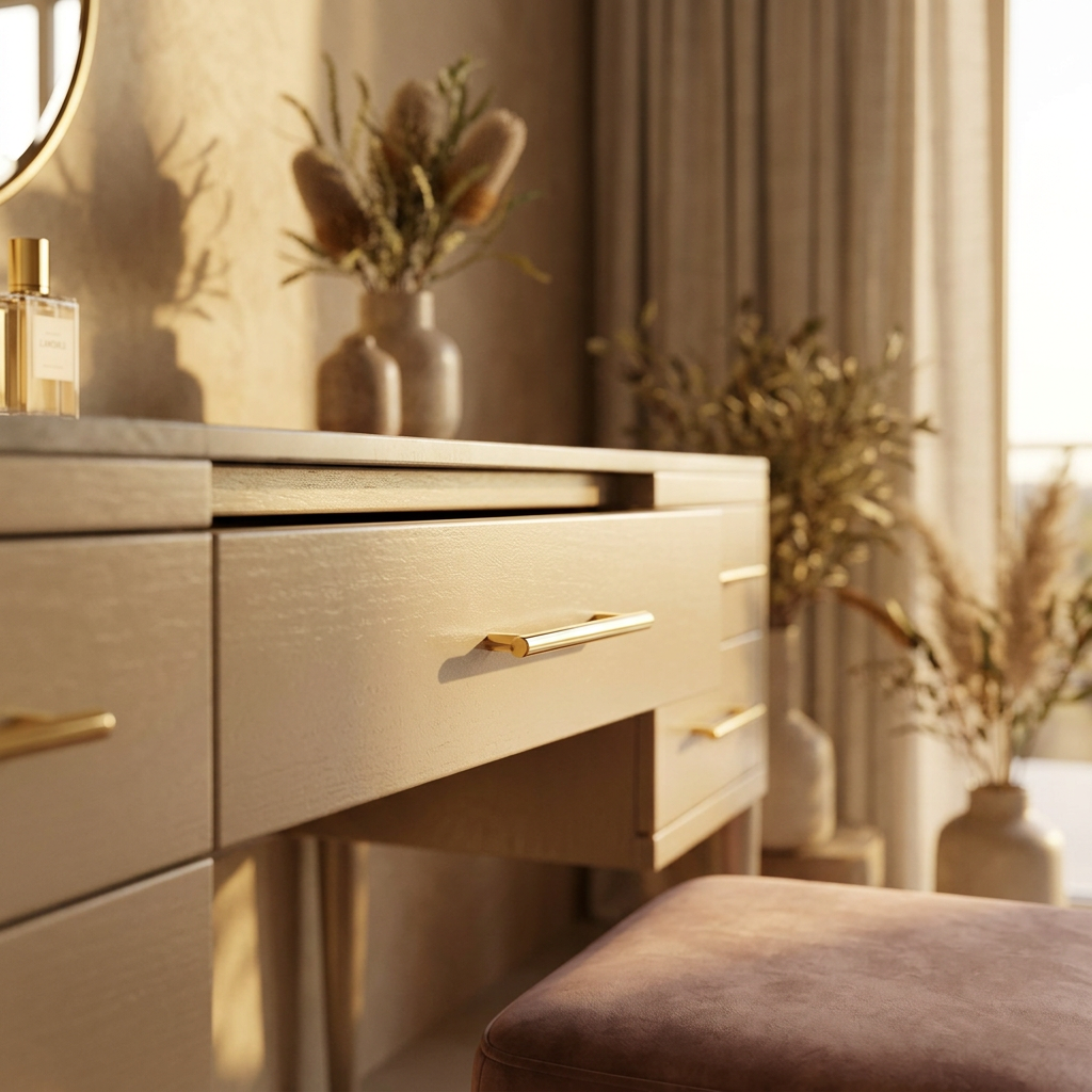 Extendable Dressing Table with 5 Drawers - Champagne