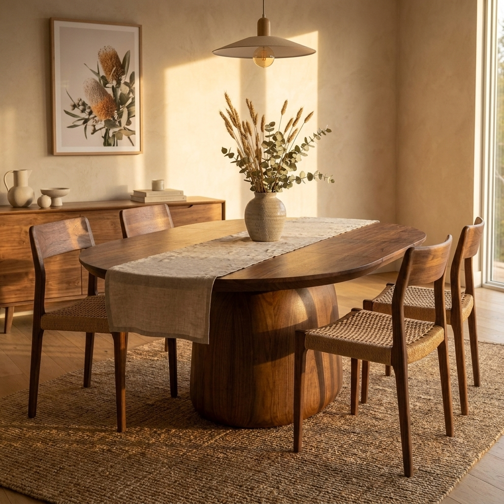 Extendable Round Dining Table - Warm Walnut