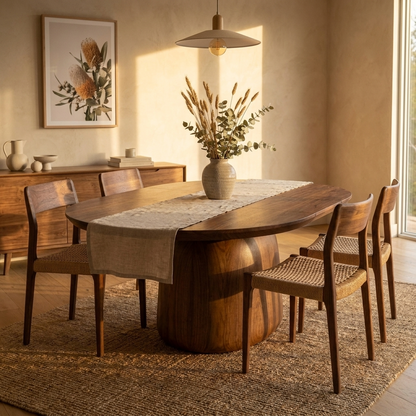 Extendable Round Dining Table - Warm Walnut
