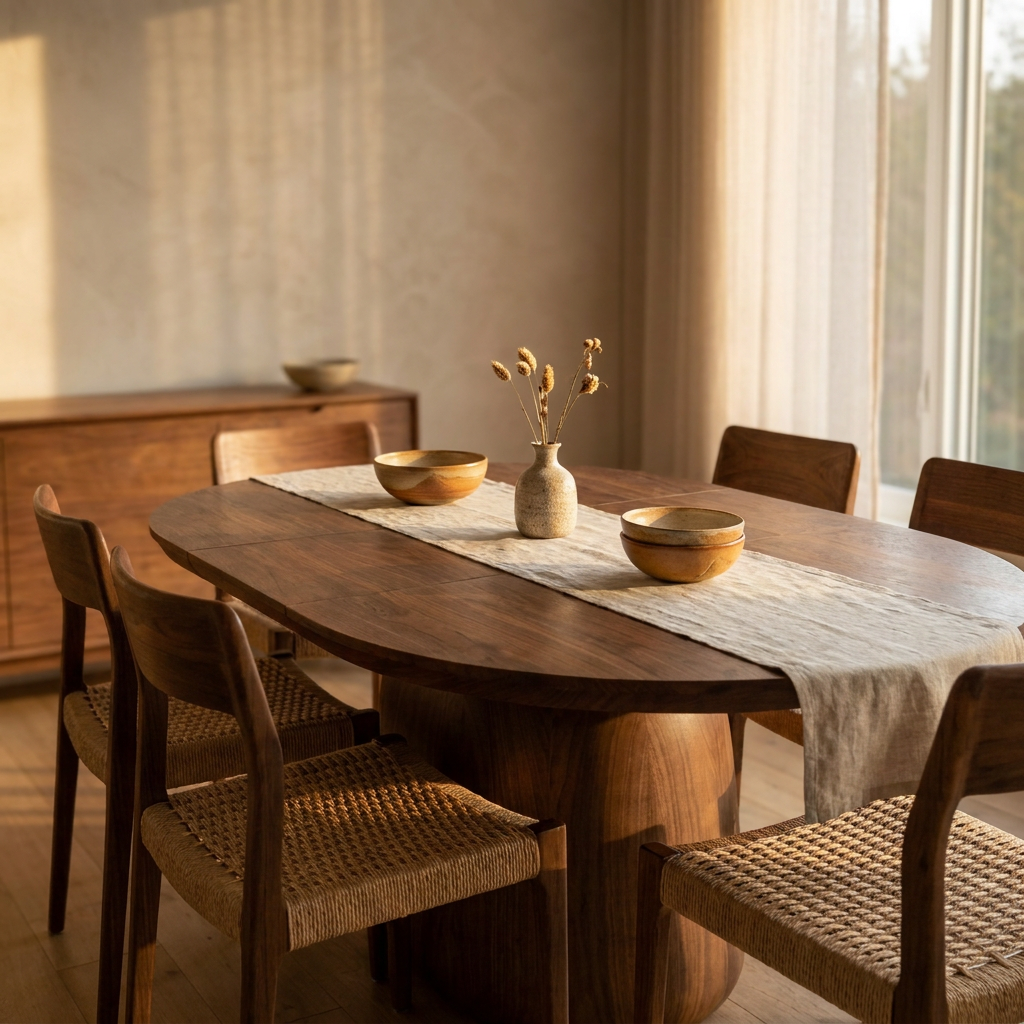 Extendable Round Dining Table - Warm Walnut