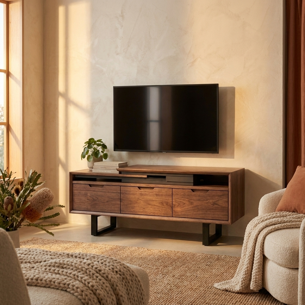 Extendable TV Unit 180-255 cm - Walnut, 3 Drawers