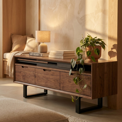 Extendable TV Unit 180-255 cm - Walnut, 3 Drawers