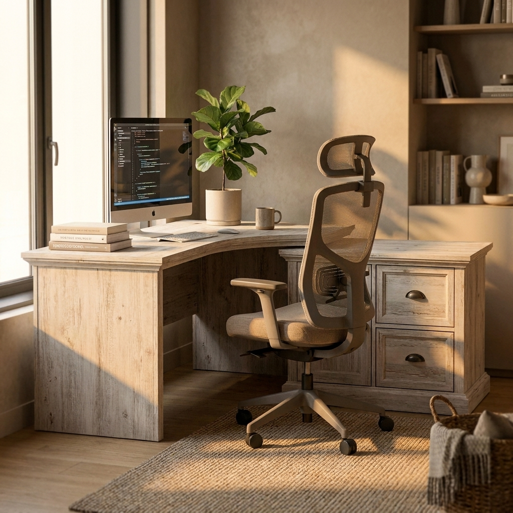 L-Shaped Home Office Desk 152 cm, Whitewash