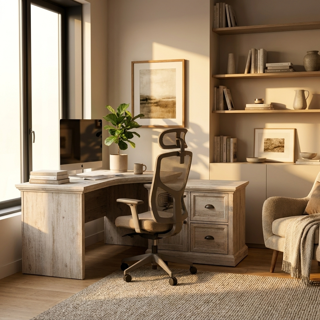 L-Shaped Home Office Desk 152 cm, Whitewash