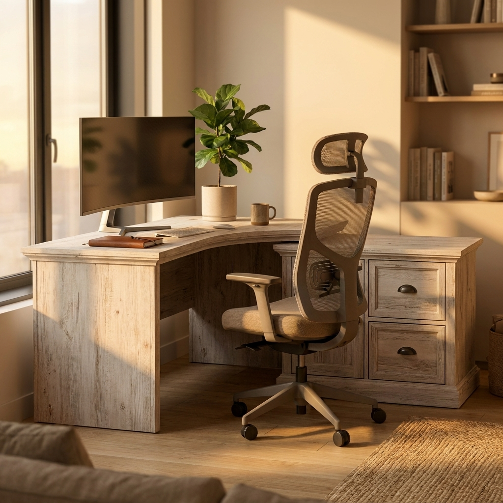 L-Shaped Home Office Desk 152 cm, Whitewash