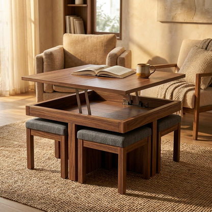 Lift Top Coffee Table 100 cm with 4 Stools