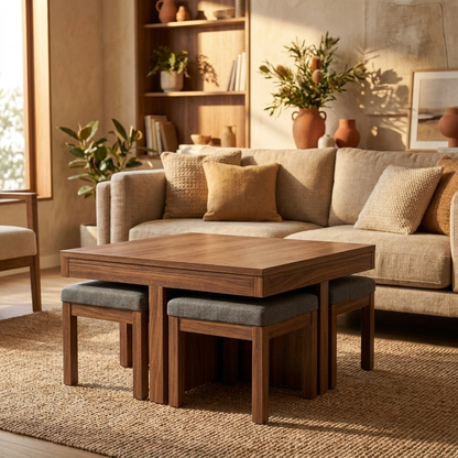 Lift Top Coffee Table 100 cm with 4 Stools