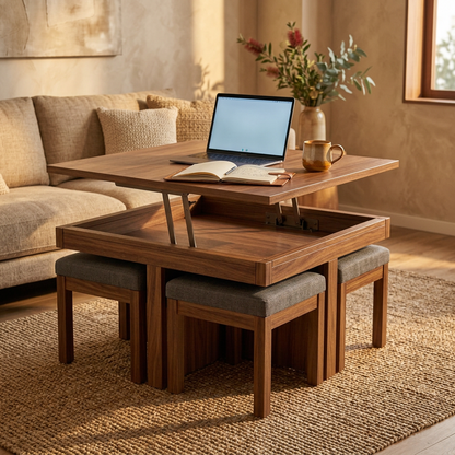 Lift Top Coffee Table 100 cm with 4 Stools
