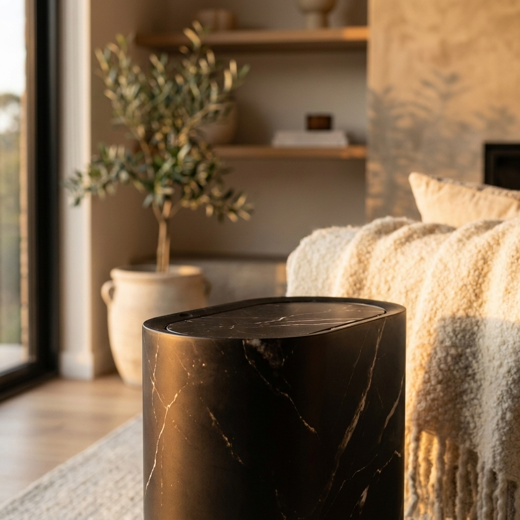 Marble-Look Bathroom Bin with Lid
