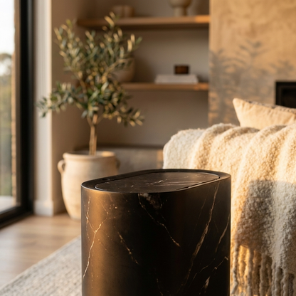 Marble-Look Bathroom Bin with Lid