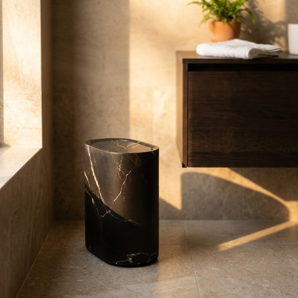 Marble-Look Bathroom Bin with Lid