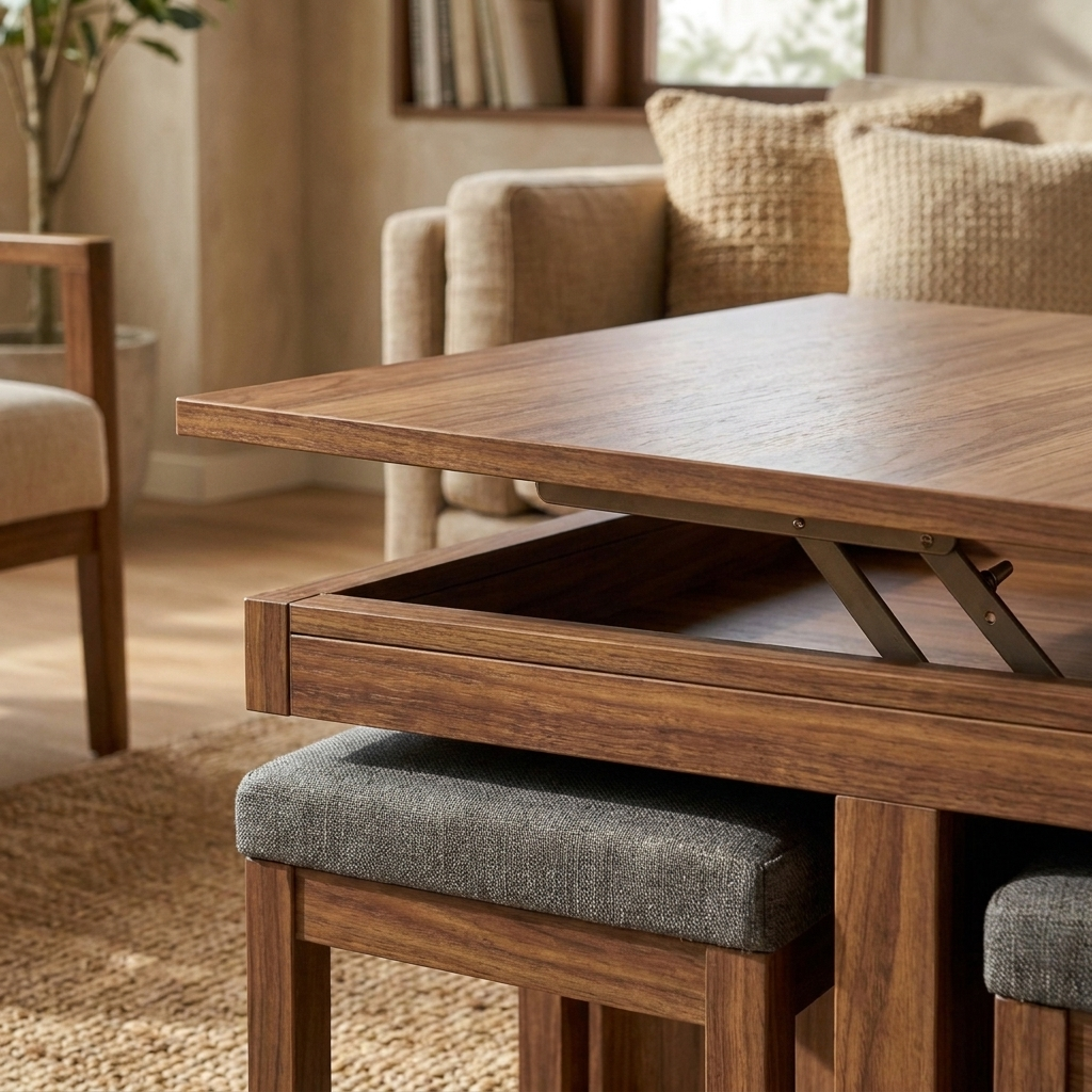 Lift Top Coffee Table 100 cm with 4 Stools
