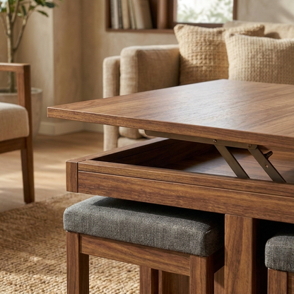 Lift Top Coffee Table 100 cm with 4 Stools