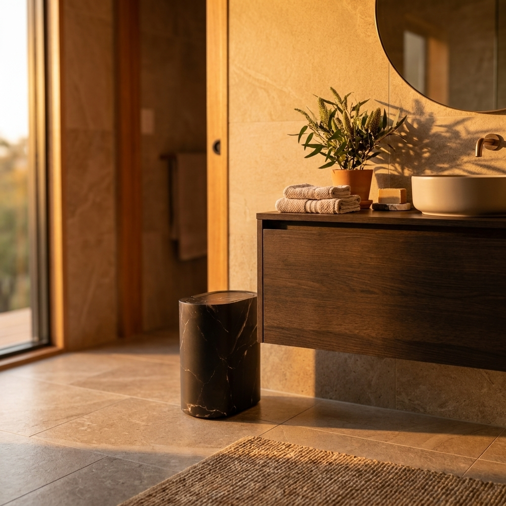Marble-Look Bathroom Bin with Lid