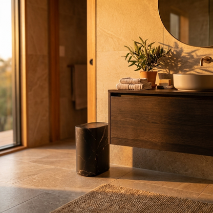 Marble-Look Bathroom Bin with Lid