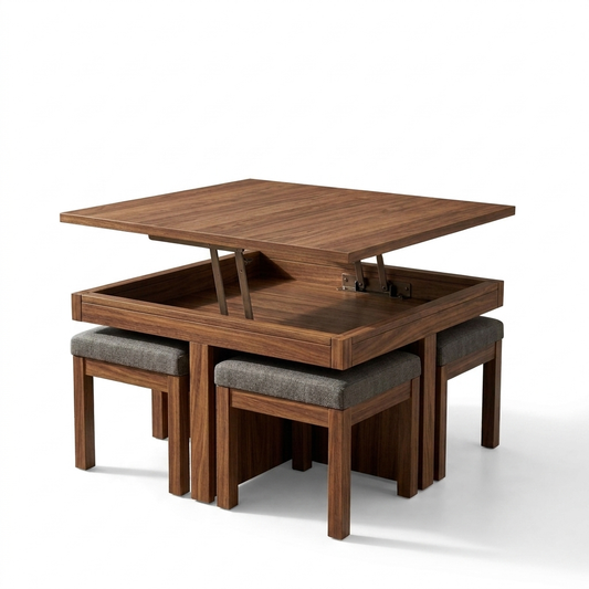 Lift Top Coffee Table 100 cm with 4 Stools
