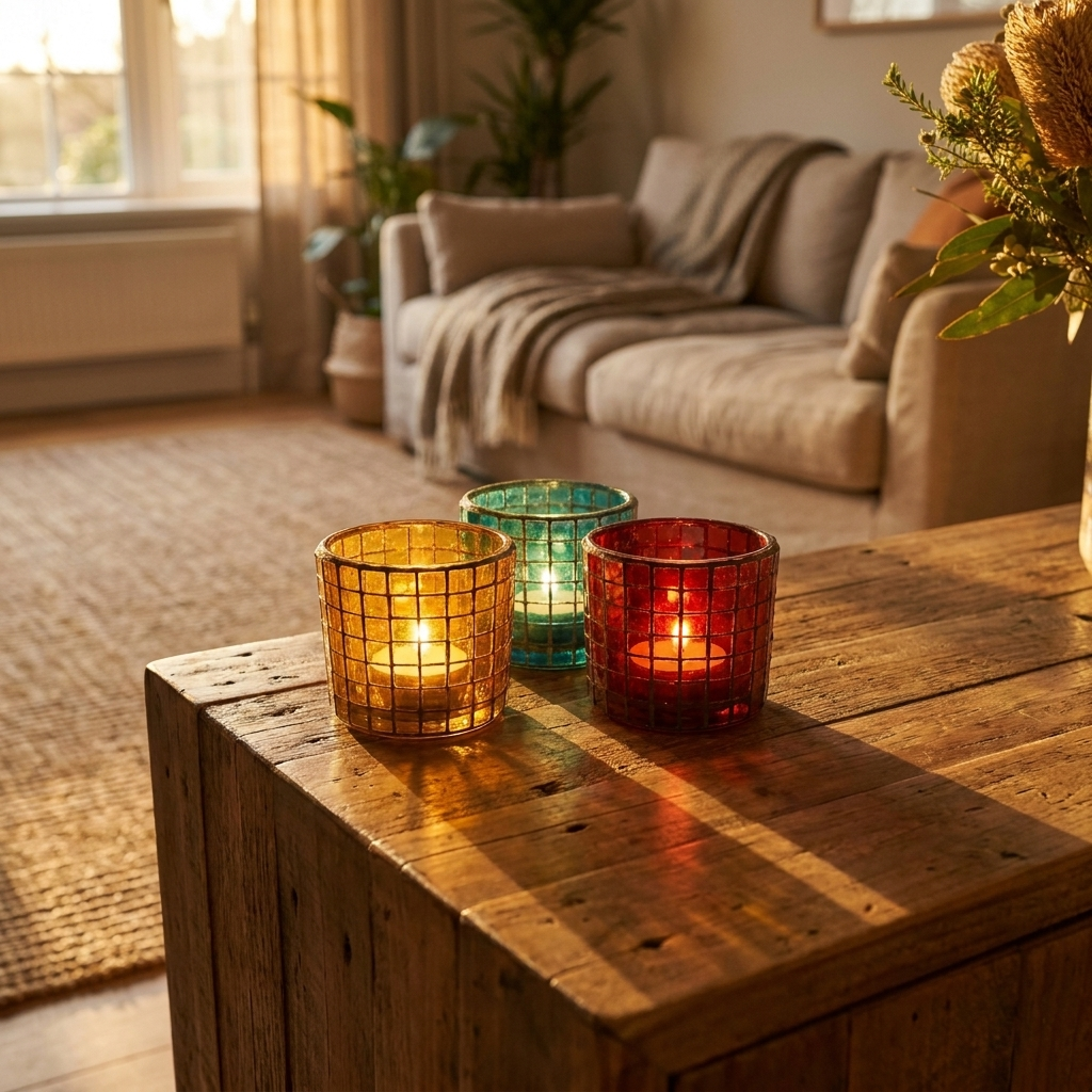 Mosaic Glass Candle Holders Set of 3