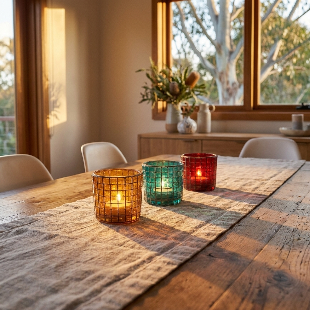 Mosaic Glass Candle Holders Set of 3