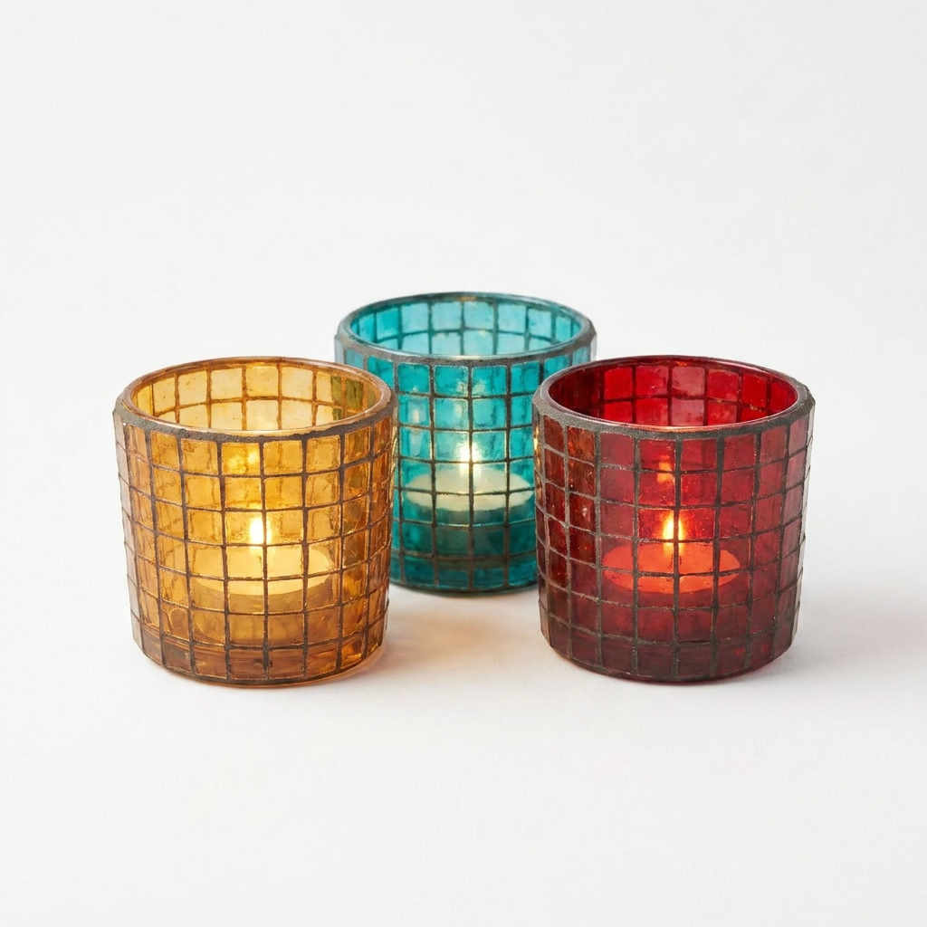 Mosaic Glass Candle Holders Set of 3