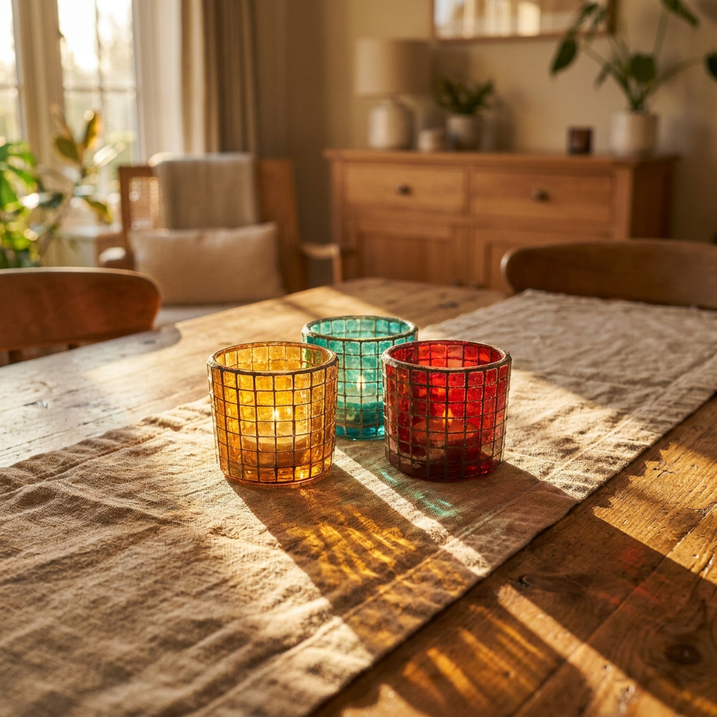 Mosaic Glass Candle Holders Set of 3