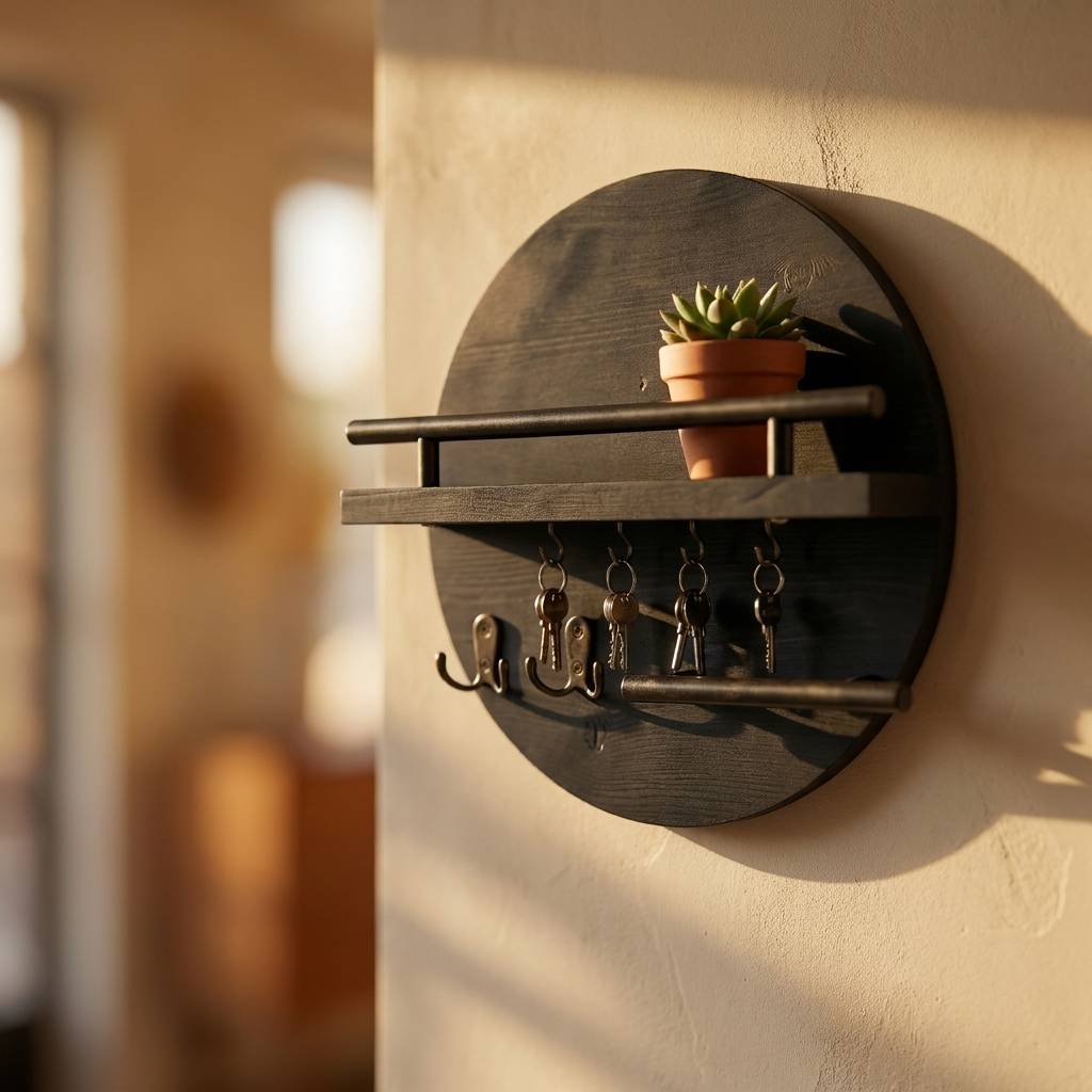 Round Wooden Wall Key Holder