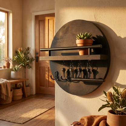 Round Wooden Wall Key Holder