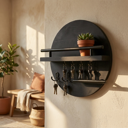 Round Wooden Wall Key Holder