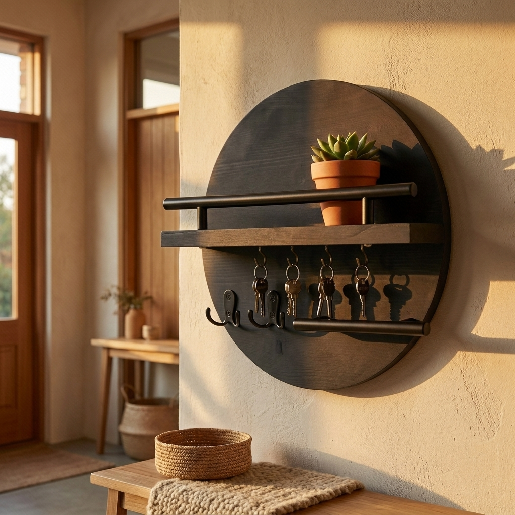 Round Wooden Wall Key Holder
