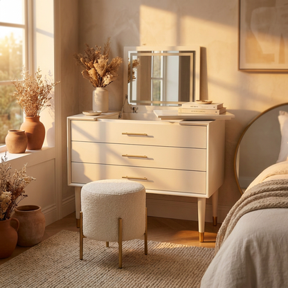 White Retractable Dressing Table with Drawers