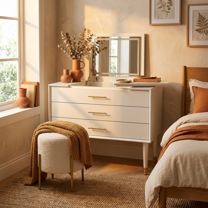 White Retractable Dressing Table with Drawers