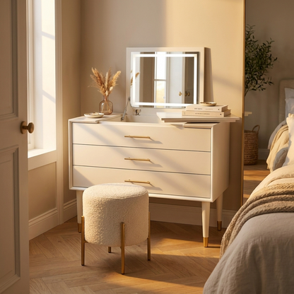 White Retractable Dressing Table with Drawers