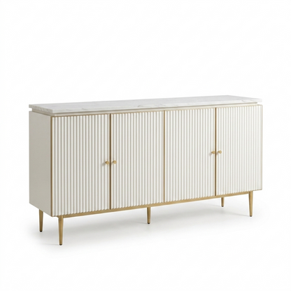 White Fluted Buffet Sideboard 160 cm, Stone Top