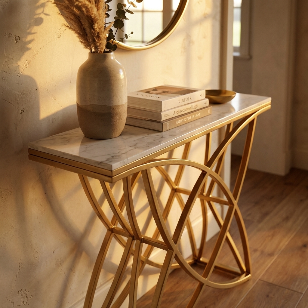White Console Table 100 cm with Gold Frame