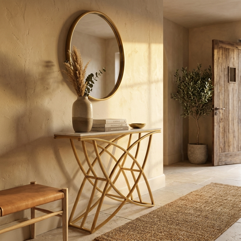 White Console Table 100 cm with Gold Frame