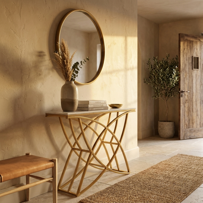 White Console Table 100 cm with Gold Frame