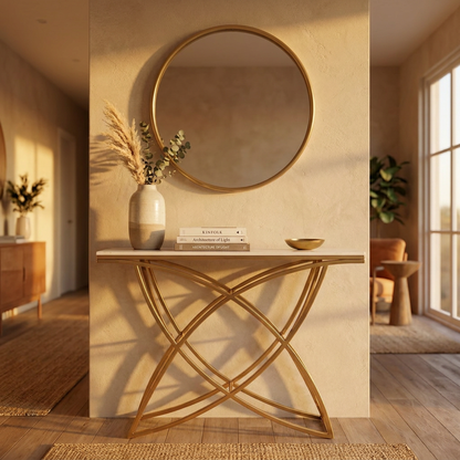 White Console Table 100 cm with Gold Frame