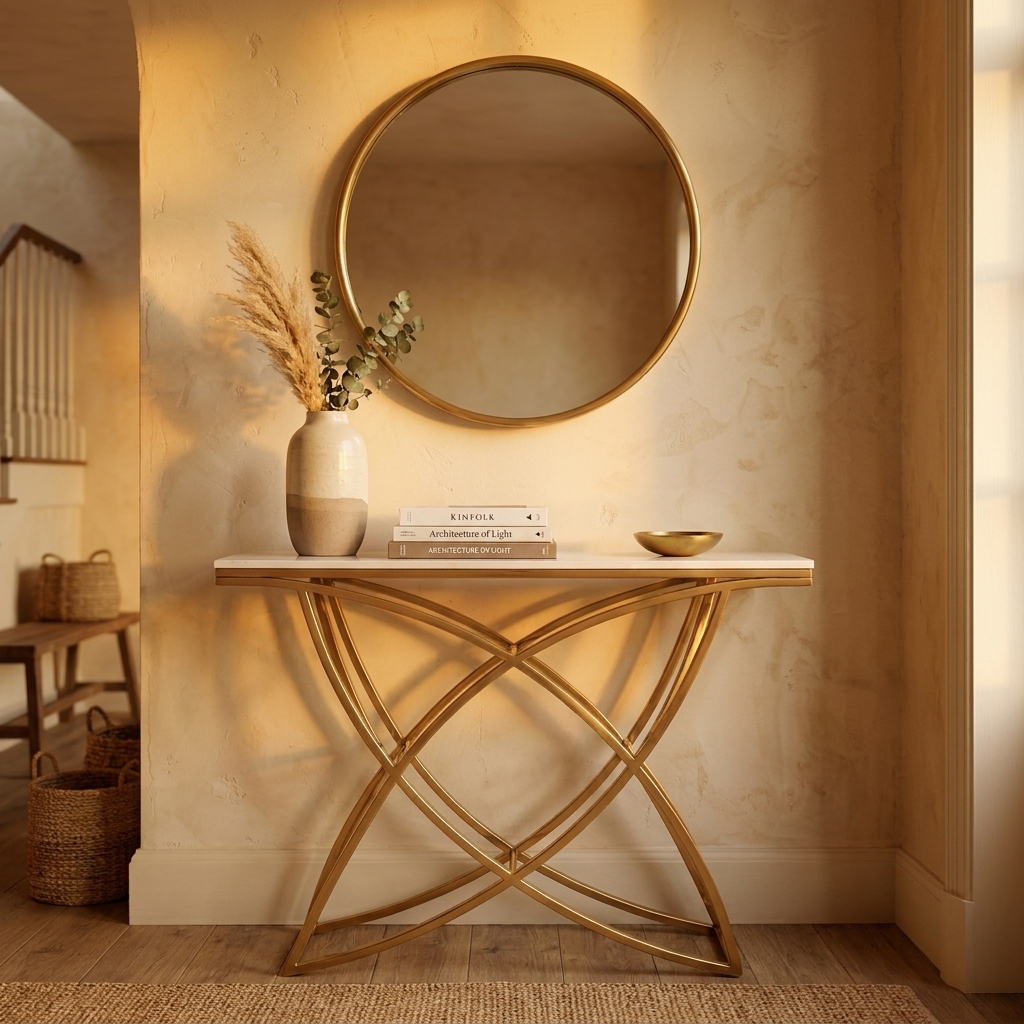 White Console Table 100 cm with Gold Frame
