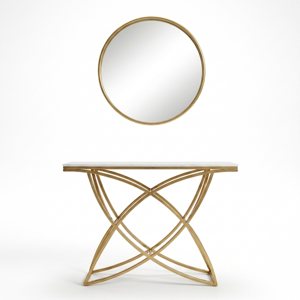 White Console Table 100 cm with Gold Frame