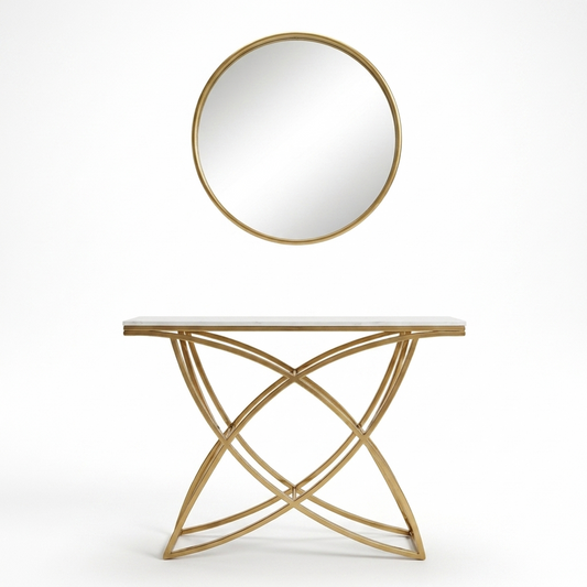 White Console Table 100 cm with Gold Frame