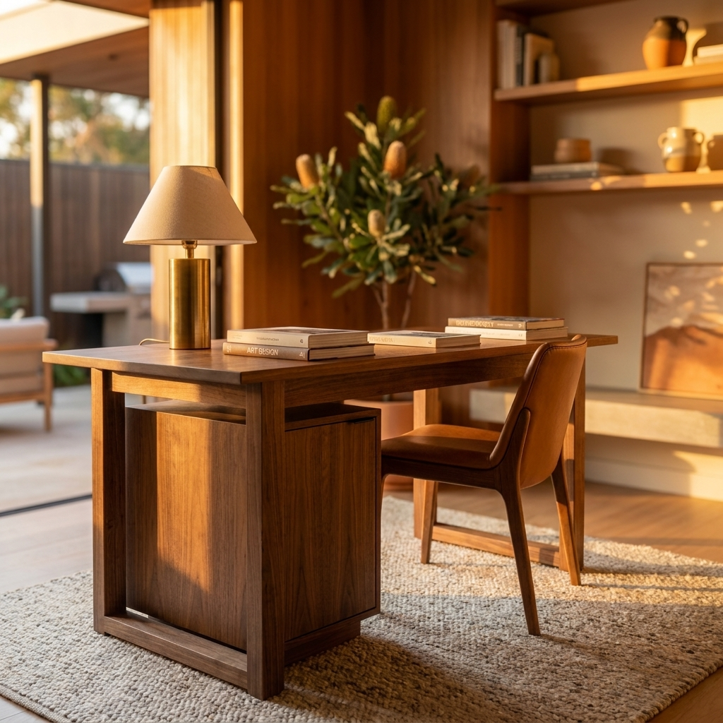 Walnut Home Office Desk 152 cm with Cabinet