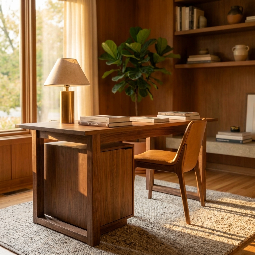 Walnut Home Office Desk 152 cm with Cabinet